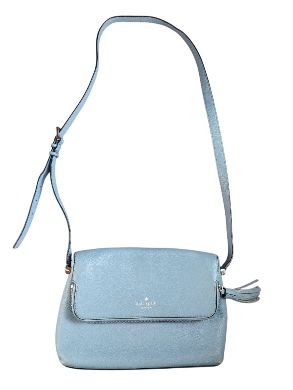 kate spade light blue leather crossbody with tassel
